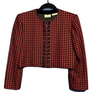 Valentino Boutique Houndstooth Women’s Wool Blazer Black Red Cropped Size 6